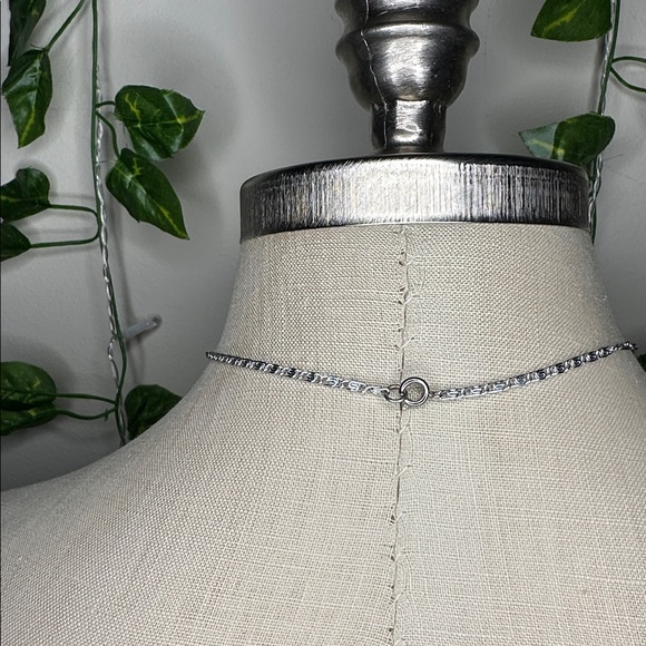 Dainty Silver Choker Necklace with Amber Colored Charm - Picture 4 of 4